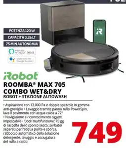 Comet Robot roomba max 705 combo wet&dry robot + stazione autowash offerta
