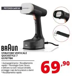 Comet BRAUN STIRATORE VERTICALE QUICKSTYLE 7 GS7077BK offerta