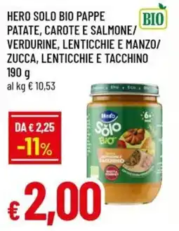A&O Hero solo bio pappe patate, carote e salmone/ verdurine, lenticchie e manzo/ zucca, lenticchie e tacchino offerta