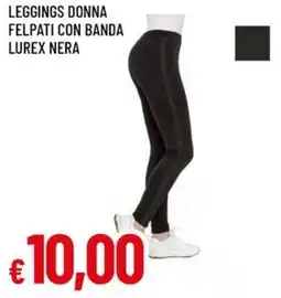 A&O Leggings donna felpati con banda lurex nera offerta