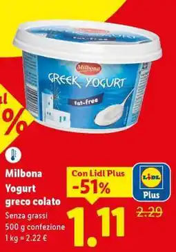 Lidl Milibona Yogurt greco colato offerta