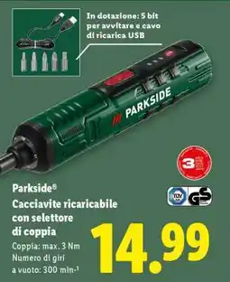 Lidl Parkside Cacciavite ricaricabile con selettore di coppia offerta