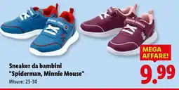 Lidl Sneaker da bambini Spiderman, Minnie Mouse offerta