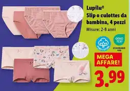 Lidl Lupilu Slip o culottes da bambina, 4 pezzi offerta