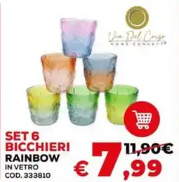 Conforama Set 6 bicchieri rainbow in vetro offerta
