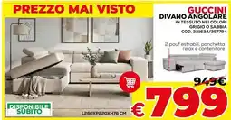 Conforama Guccini divano angolare in tessuto nei colori grigio o sabbia offerta