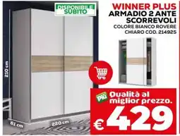 Conforama Winner plus armadio 2 ante scorrevoli colore bianco rovere chiaro offerta
