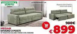 Conforama Megan divano 3 posti in tessuto colore verde offerta