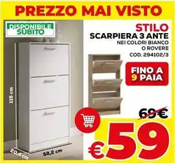 Conforama Stilo scarpiera 3 ante nei colori bianco o rovere offerta