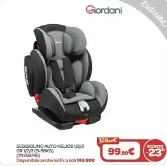Bimbo Store Seggiolino auto helios 1/2/3 gr 1/2/3 (9-36k) offerta