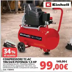 Brico Io Einhell Compressore TC-AC 190/24/8 POTENZA 1,5 HP offerta