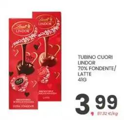Eurospar Tubino cuori lindor 70% fondente/ latte offerta