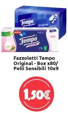 Carrefour Express Fazzoletti Tempo Original - Box x80/ Pelli Sensibili 10x9 offerta