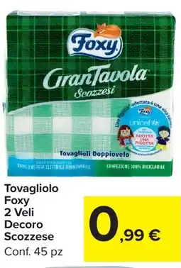 Carrefour Market Tovagliolo Foxy 2 Veli Decoro Scozzese offerta