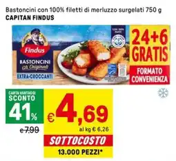 Iper La Grande Bastoncini con 100% filetti di merluzzo surgelati CAPITAN FINDUS offerta