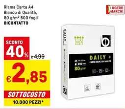 Iper La Grande Risma Carta A4 Bianco di Qualità, 80 g/m² 500 fogli BICONTATTO offerta