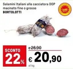 Iper La Grande Salamini Italiani alla cacciatora DOP macinato fine o grosso BORTOLOTTI offerta