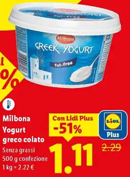 Lidl Milbona Yogurt greco colato offerta