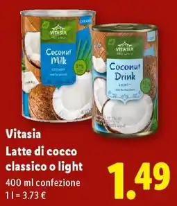 Lidl Vitasia Latte di cocco classico o light offerta