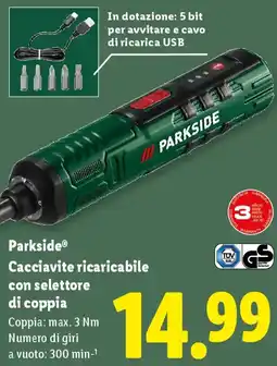 Lidl Parkside Cacciavite ricaricabile con selettore di coppia offerta