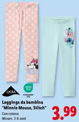 Lidl Leggings da bambina "Minnie Mouse, Stitch" offerta