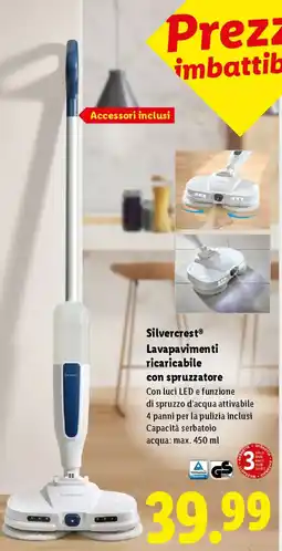 Lidl Silvercrest Lavapavimenti ricaricabile con spruzzatore offerta