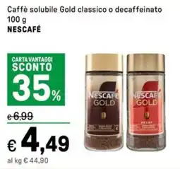 Iper La Grande Caffè solubile Gold classico o decaffeinato NESCAFÉ offerta