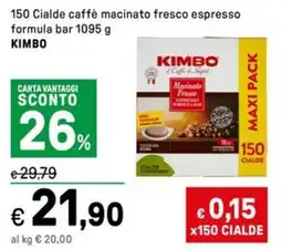 Iper La Grande 150 Cialde caffè macinato fresco espresso formula bar KIMBO offerta