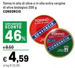 Iper La Grande Tonno in olio di oliva o in olio extra vergine di oliva biologico CONSORCIO offerta