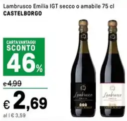 Iper La Grande Lambrusco Emilia IGT secco o amabile CASTELBORGO offerta