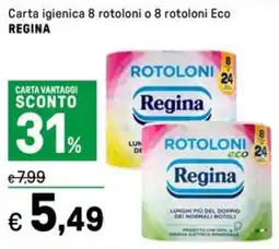 Iper La Grande Carta igienica 8 rotoloni o 8 rotoloni Eco REGINA offerta