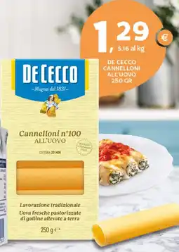 Extra Supermercati De cecco cannelloni all'uovo offerta