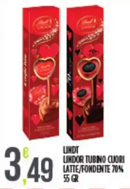 Euroesse Lindt lindor tubino cuori latte/fondente 70% offerta