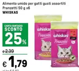 Iper La Grande Alimento umido per gatti gusti assortiti Pranzetti WHISKAS offerta
