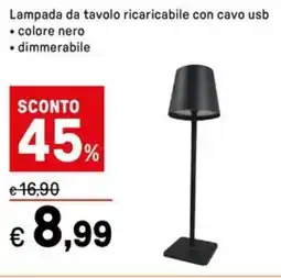 Iper La Grande Lampada da tavolo ricaricabile con cavo usb colore nero dimmerabile offerta