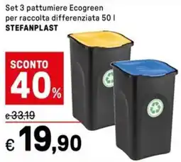 Iper La Grande Set 3 pattumiere Ecogreen per raccolta differenziata STEFANPLAST offerta