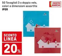 Iper La Grande 50 Tovaglioli 3 o doppio velo, colori e dimensioni assortite IPER offerta