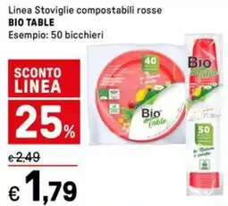 Iper La Grande Linea Stoviglie compostabili rosse BIO TABLE Esempio: 50 bicchieri offerta