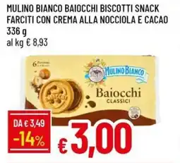 Galassia Mulino bianco baiocchi biscotti snack farciti con crema alla nocciola e cacao offerta