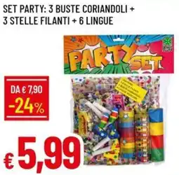 Galassia Set party: 3 buste coriandoli + 3 stelle filanti + 6 lingue offerta