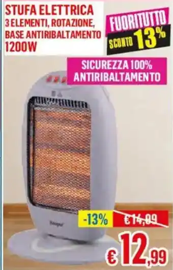 Stufa elettrica 3 elementi, rotazione, base antiribaltamento 1200W