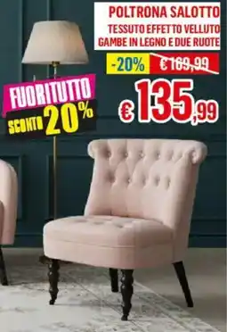 Satur Poltrona salotto tessuto effet to velluto gambe in legno e due ruote offerta