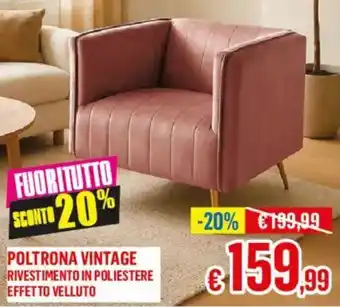 Poltrona vintage rivestimento in poliestere effetto velluto