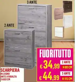 Satur Scarpiera in legno ante a ribalta 24x63 cm 2 ante H80 cm offerta
