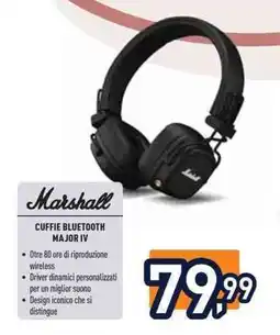 Unieuro Marshall cuffie bluetooth major IV offerta