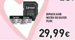 Unieuro Lexar bipack 64GB micro-sd silver plus offerta