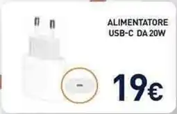 Unieuro Alimentatore usb-c da 20W offerta