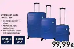 Unieuro Joiahome set 3 trolley rigidi TRIOA6923BLU offerta