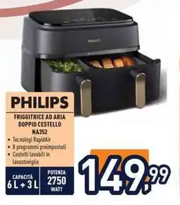 Unieuro PHILIPS FRIGGITRICE AD ARIA DOPPIO CESTELLO NA352 offerta