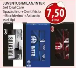 Acqua & Sapone JUVENTUS/MILAN/INTER Set Oral Care Spazzolino +Dentifricio +Bicchierino+Astuccio offerta